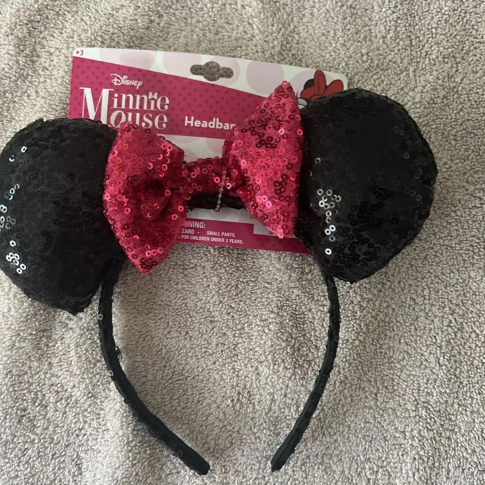 Disney Minnie Mouse‎ Girls Headband with Sequence Ears and Red Bow NWT